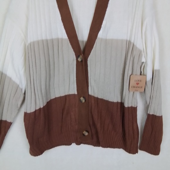 Plus Size Acrylic Cardigan Sweater Size 2X White, Brown, Tan Colorblock - Picture 4 of 11